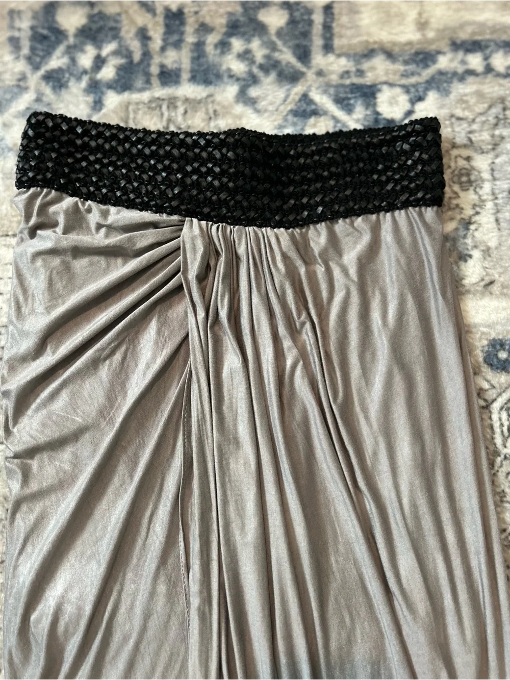 Venus Smocked Waist Maxi Skirt in Gray with Black Band